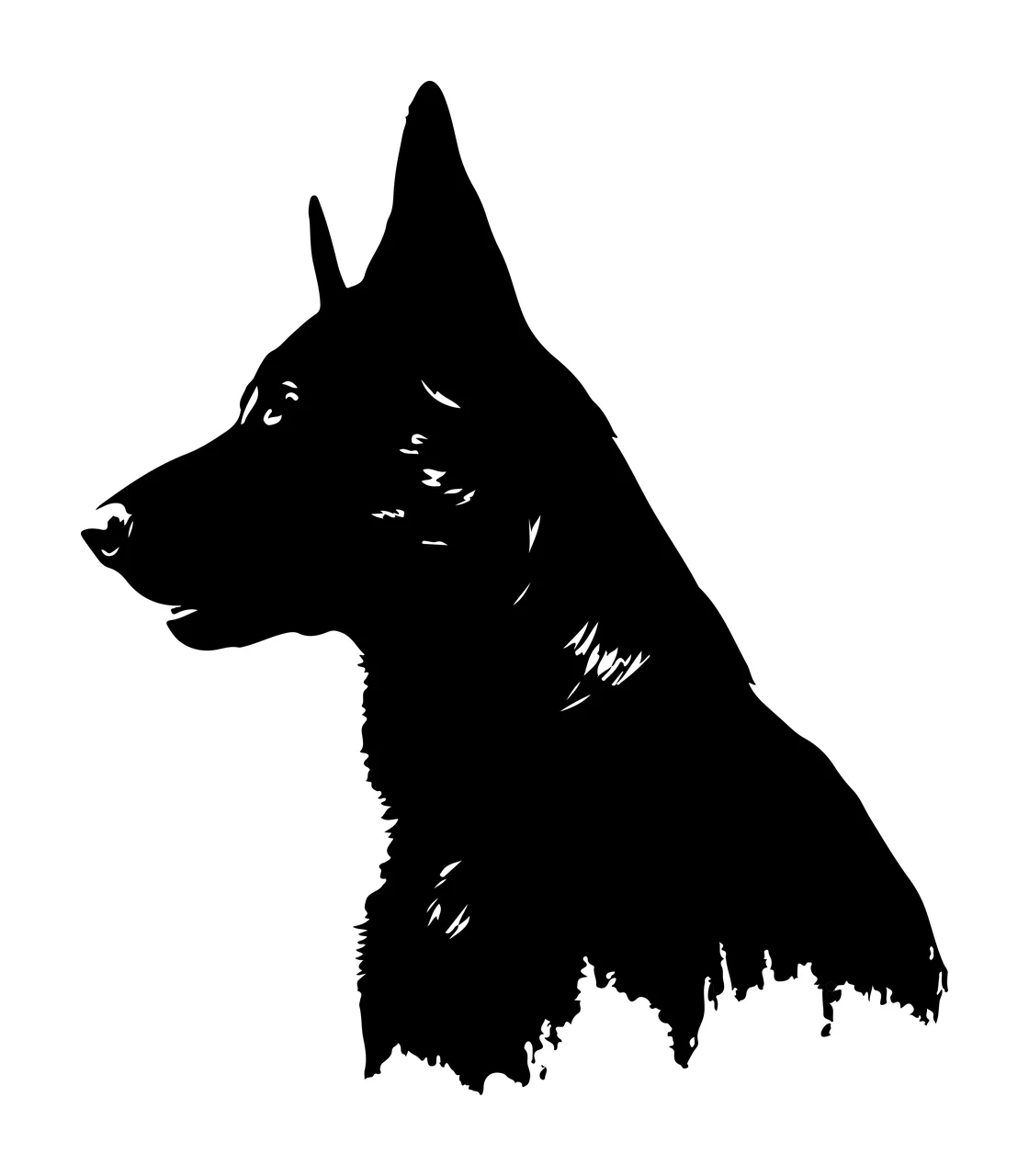 Dog Side Profile Black Silhouette Standing head fur white animal