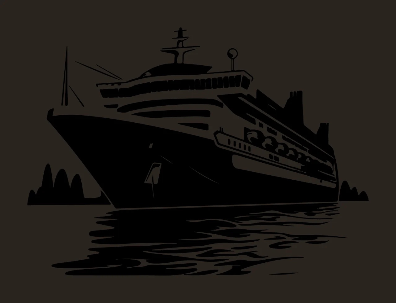 Cruise Ship On Calm Water Sailing Hills Graphic illustration contrast preview thumbnail