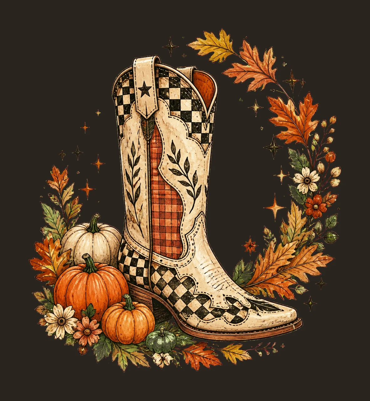 Cowboy Boots Checkered Fall Brushstroke Fall Variation D contrast preview thumbnail