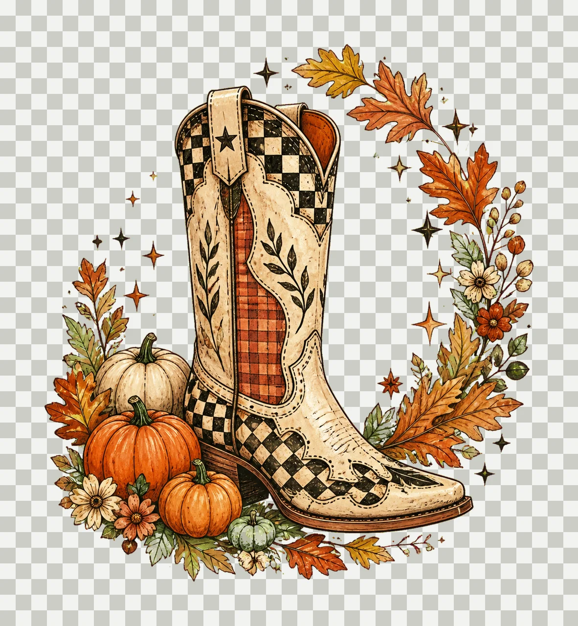 Cowboy Boots Checkered Fall Brushstroke Fall Variation D transparency and detail preview thumbnail