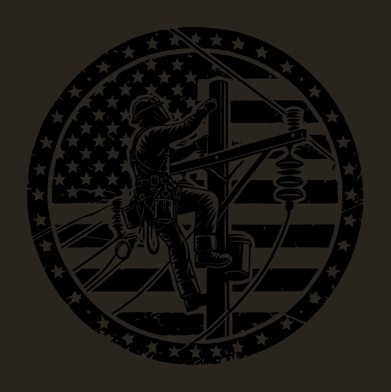 Linework Electrician On Pole Flag Emblem climbing utility black contrast preview thumbnail