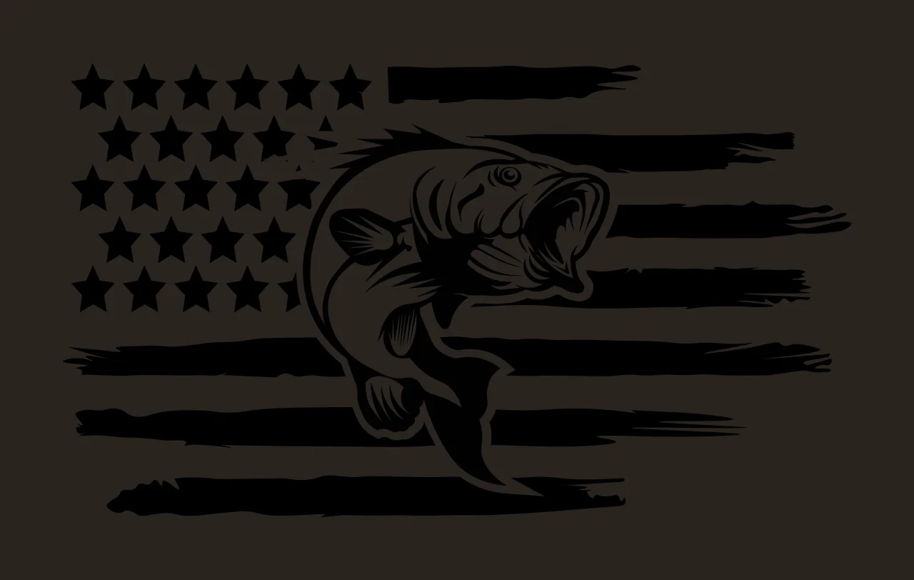 Fishing American Flag With Jumping Fish Design leaping stars contrast preview thumbnail