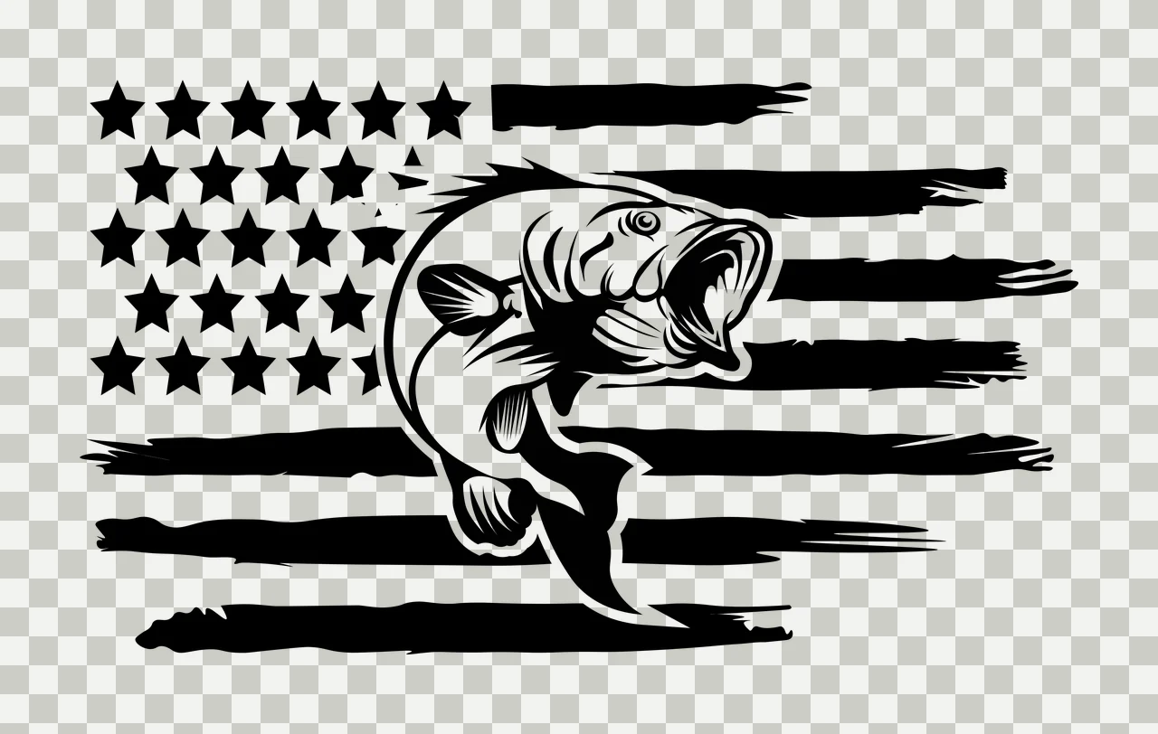 Fishing American Flag With Jumping Fish Design leaping stars transparency and detail preview thumbnail