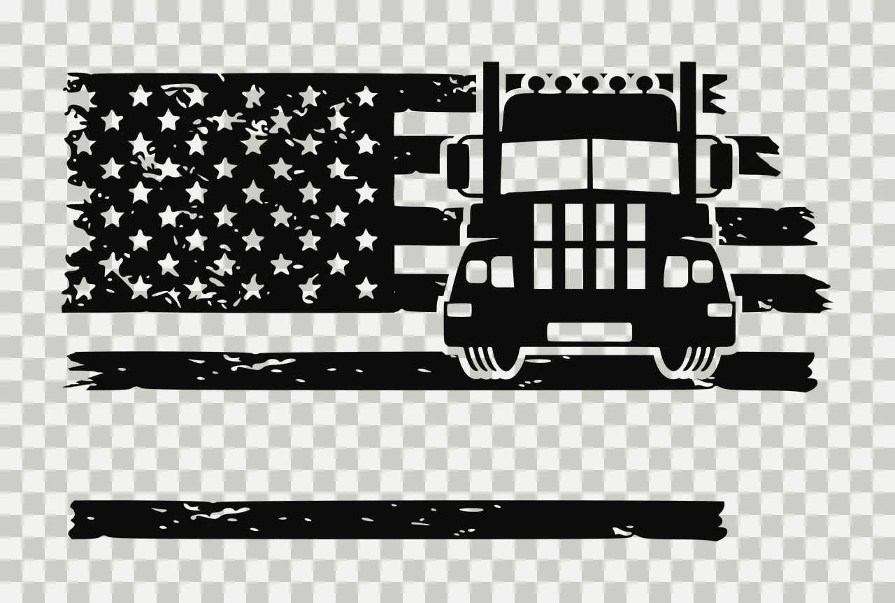Truck Front View Of Silhouette Against A Distressed flag stars transparency and detail preview thumbnail
