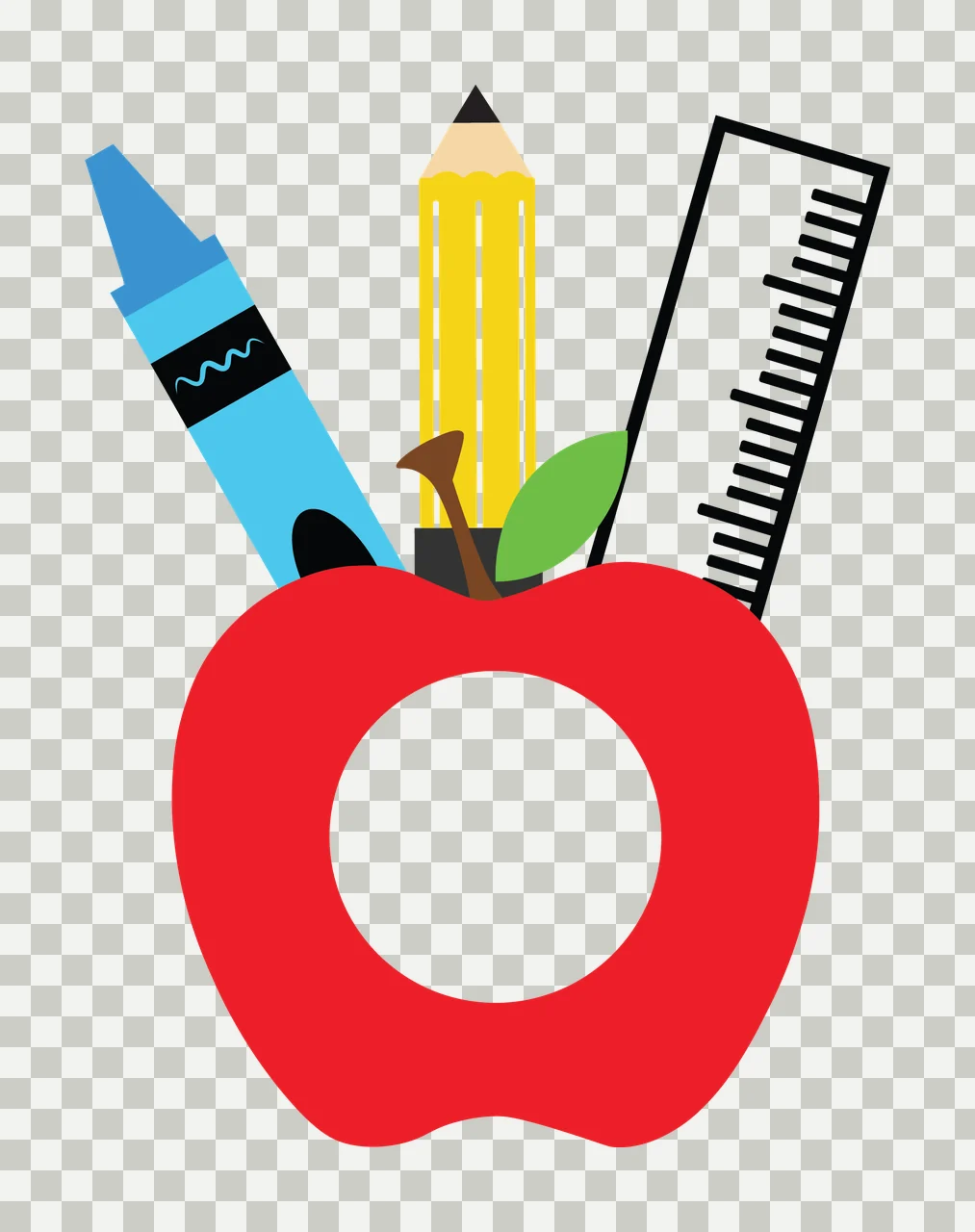 Crayon Black Silhouette Of An Apple With School pencil ruler transparency and detail preview thumbnail