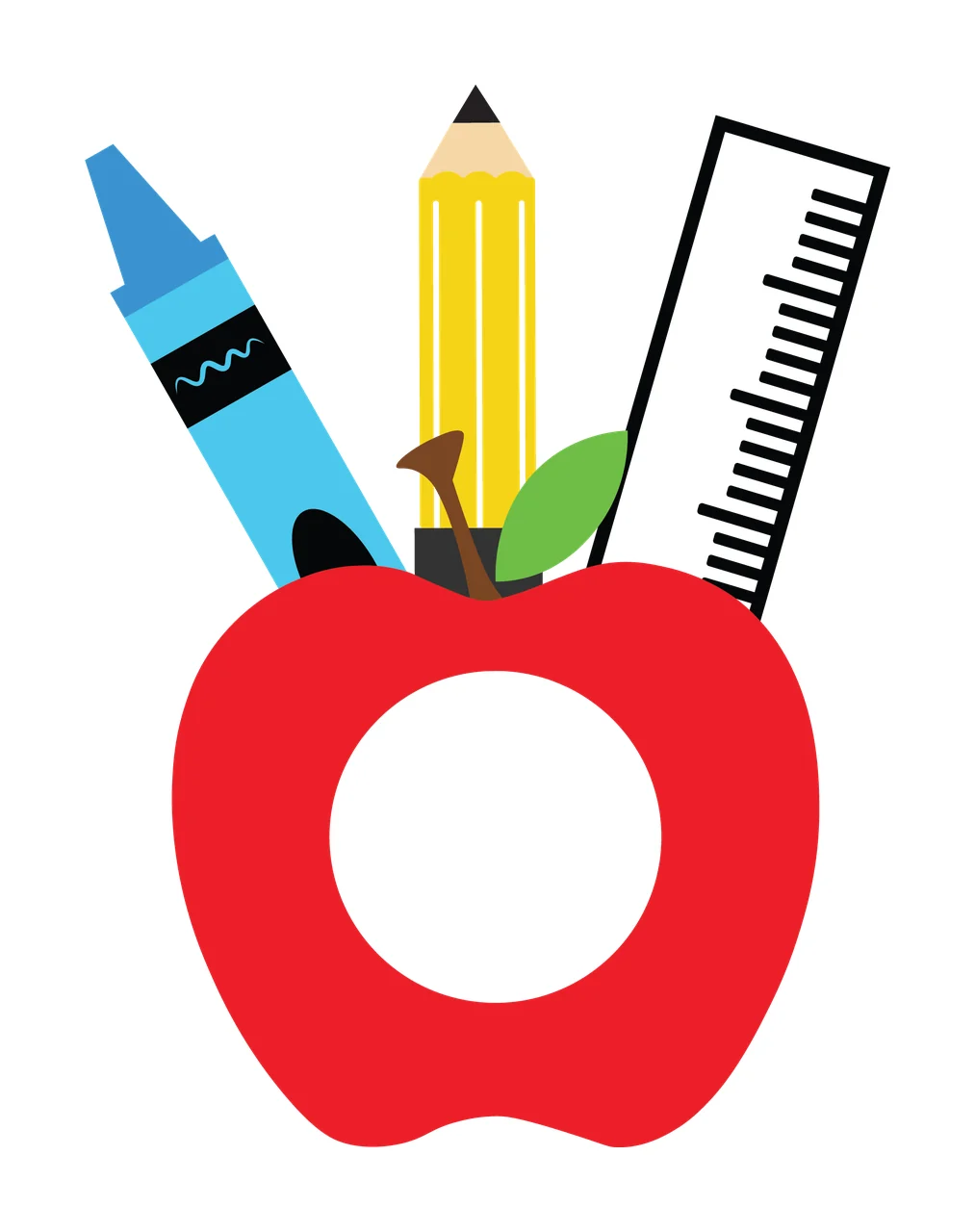 Crayon Black Silhouette Of An Apple With School pencil ruler