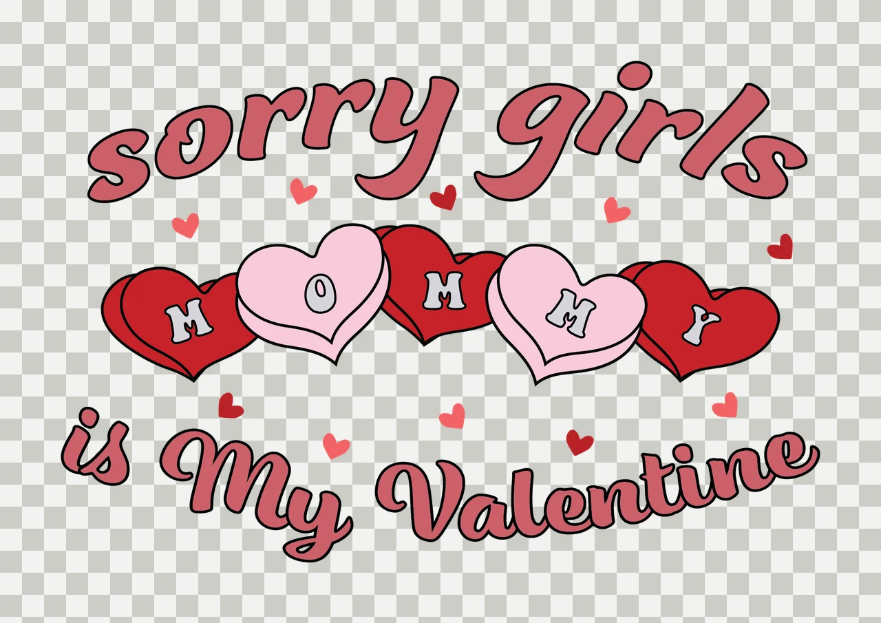 Sorry Girls Is My Valentine Text with hearts declaring calligraphy transparency and detail preview thumbnail