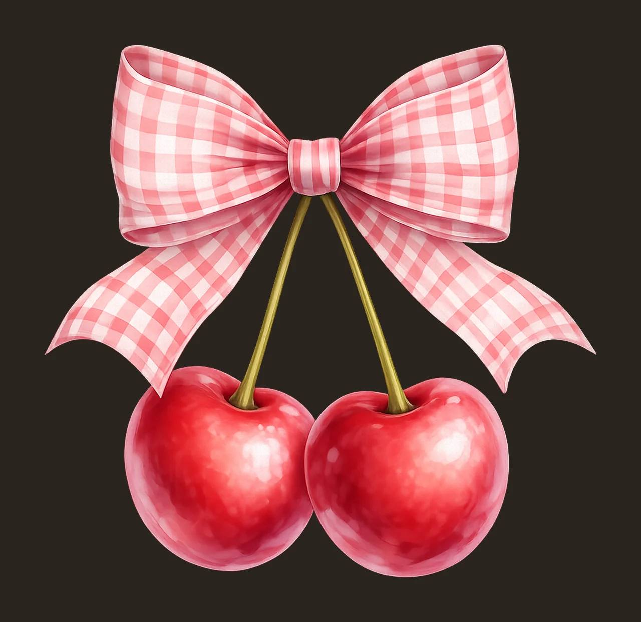 Watercolor Cherry Bow Vintage Cherry Artwork Pink Bow Design contrast preview thumbnail