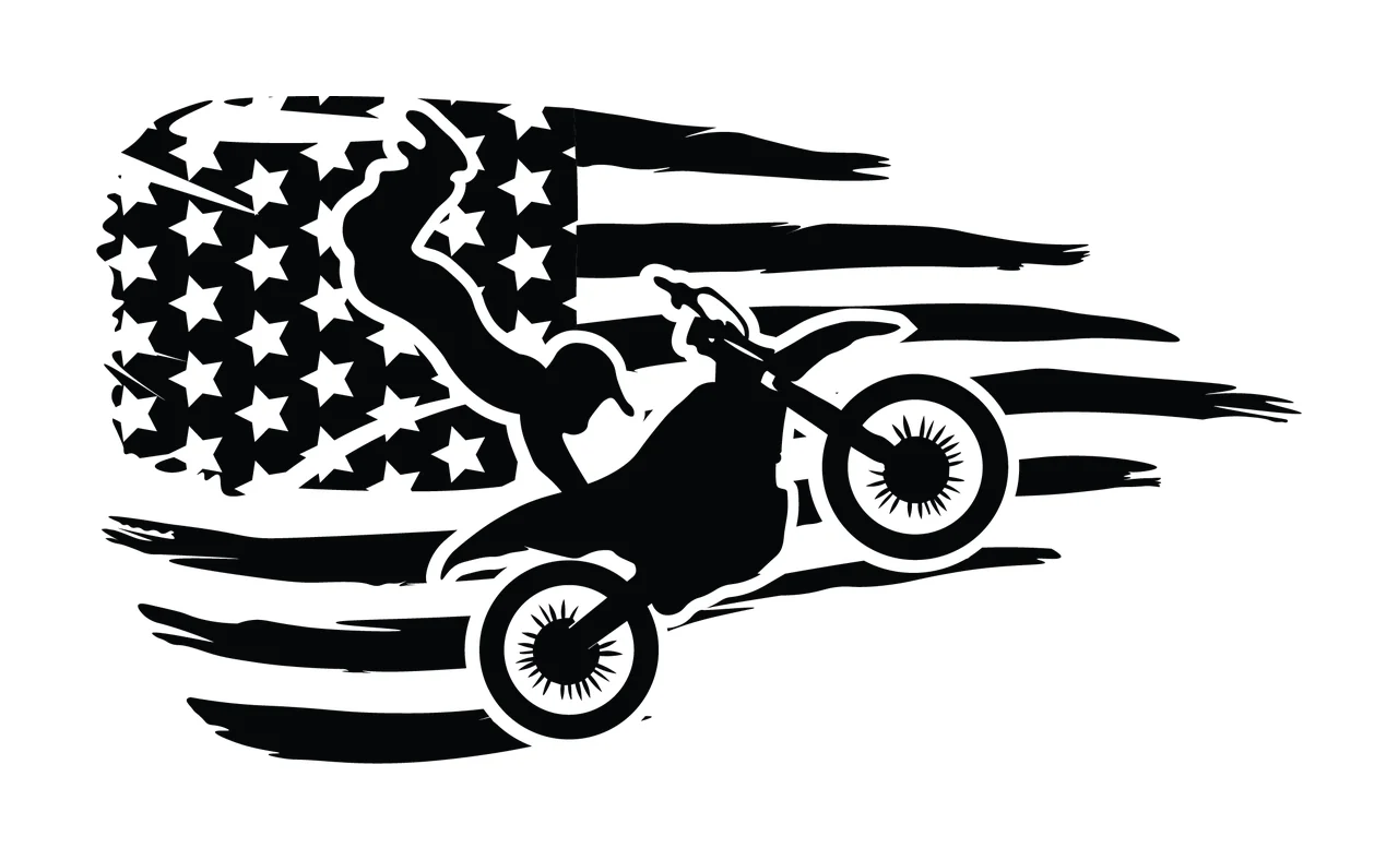 Motocross Jumping Over American Flag Stripes rider motorcycle