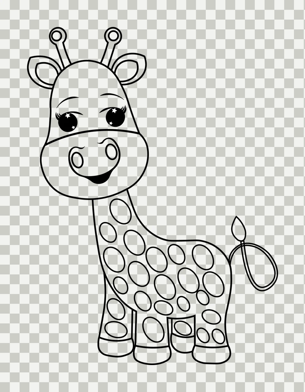 Animal Cartoon Giraffe With Round Spots standing tail line drawing transparency and detail preview thumbnail