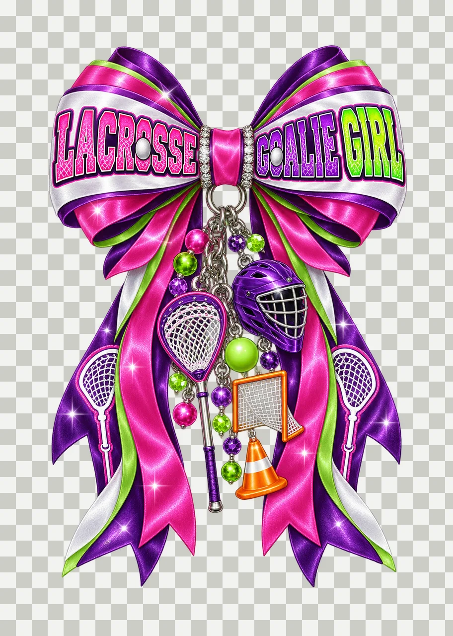 Lacrosse Goalie Girl Bow Charm PNG, Coquette Ribbon Sublimation, Transparent Digital Download transparency and detail preview thumbnail
