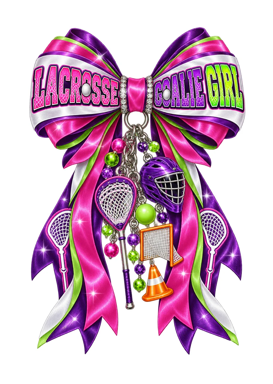 Lacrosse Goalie Girl Bow Charm PNG, Coquette Ribbon Sublimation, Transparent Digital Download