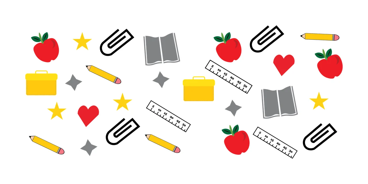 Can Glass Wrap School Supplies Icons Pattern Arranged apple