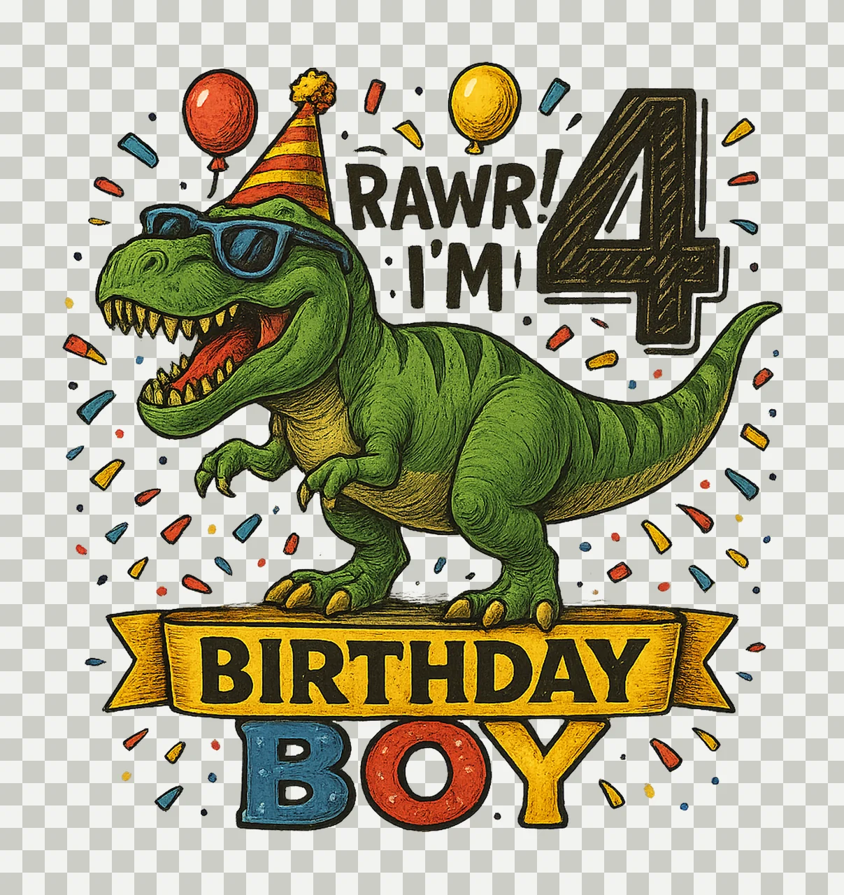 4th Birthday Boy Dinosaur Rex Lover Sublimation Design Kids transparency and detail preview thumbnail