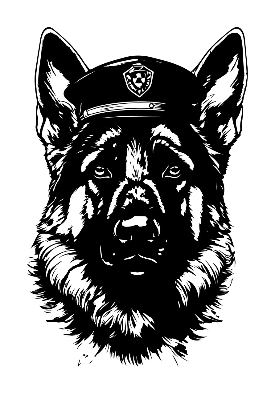 Dog Wearing A Peaked Cap insignia Graphic illustration black