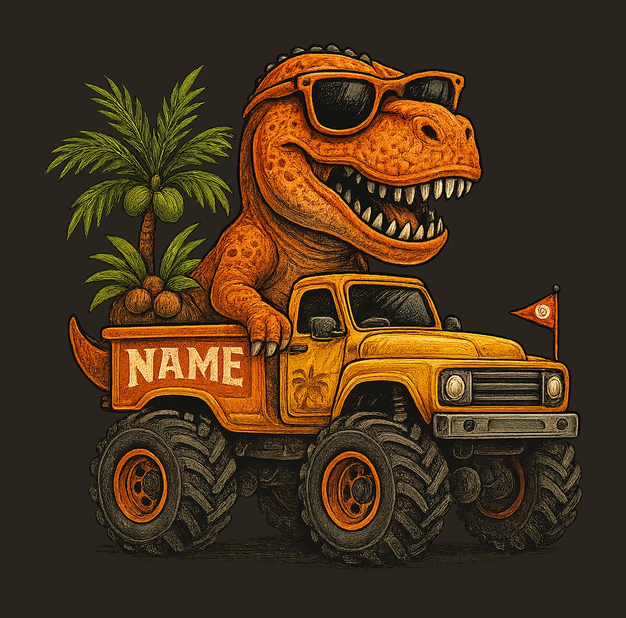 Dinosaur Rex Monster Truck Kids Cartoon Design Sublimation contrast preview thumbnail