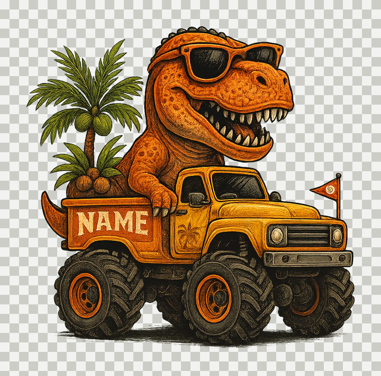 Dinosaur Rex Monster Truck Kids Cartoon Design Sublimation transparency and detail preview thumbnail