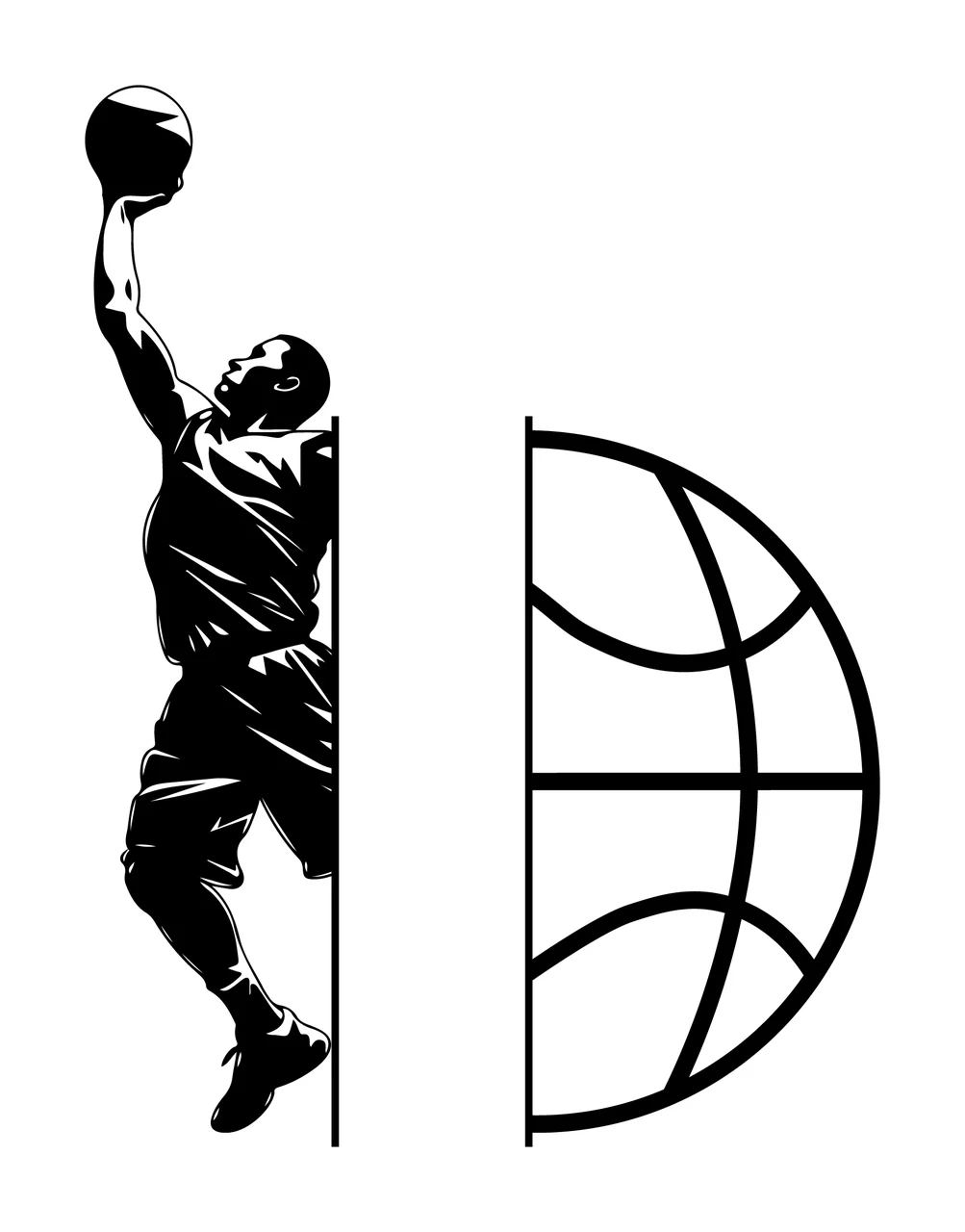 Ball Basketball Player Jumping vertical split silhouette black
