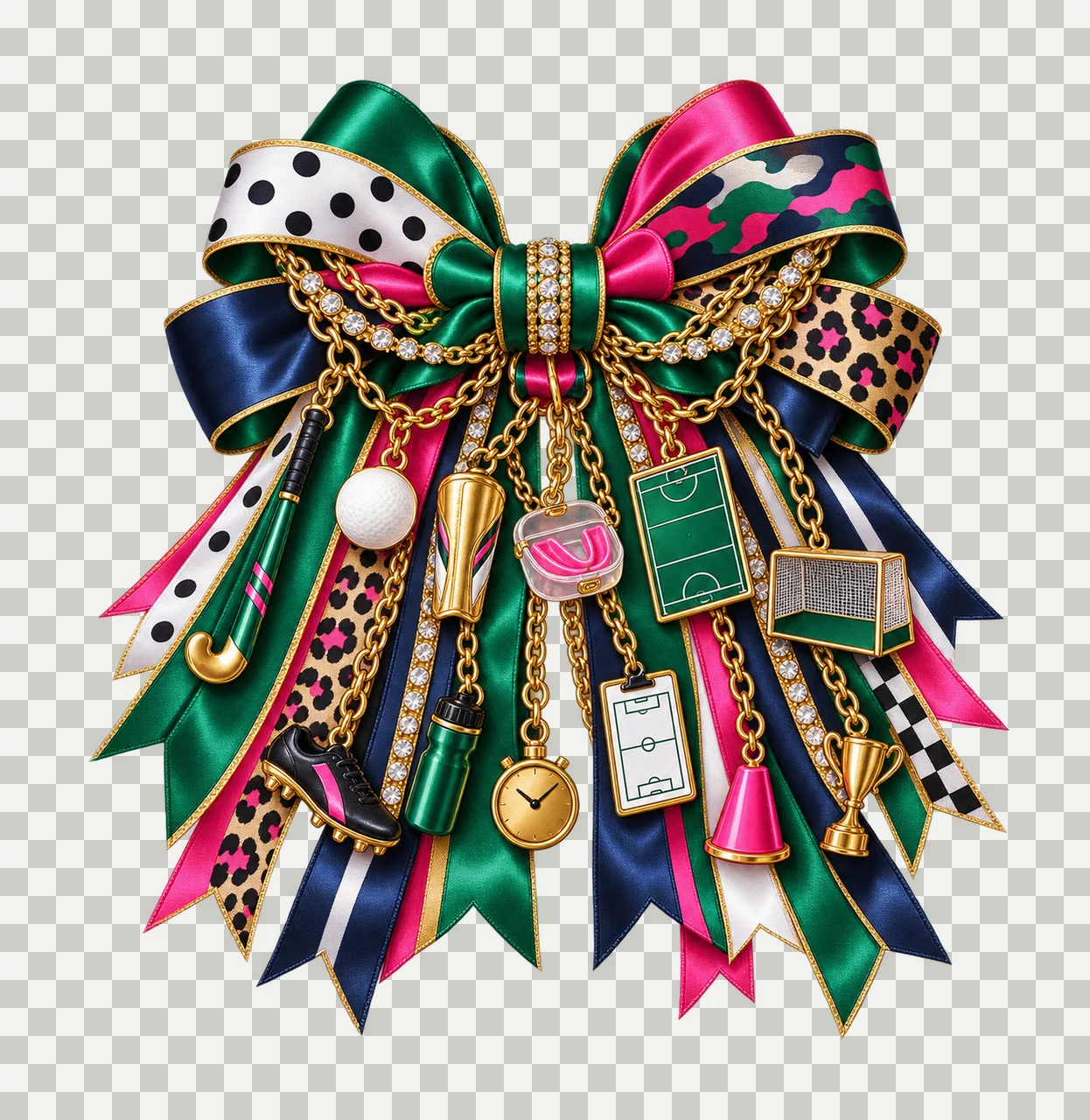 Field Hockey Player Bow Charm PNG, Gold Chain Charms, Transparent Sublimation Design, Digital Download transparency and detail preview thumbnail