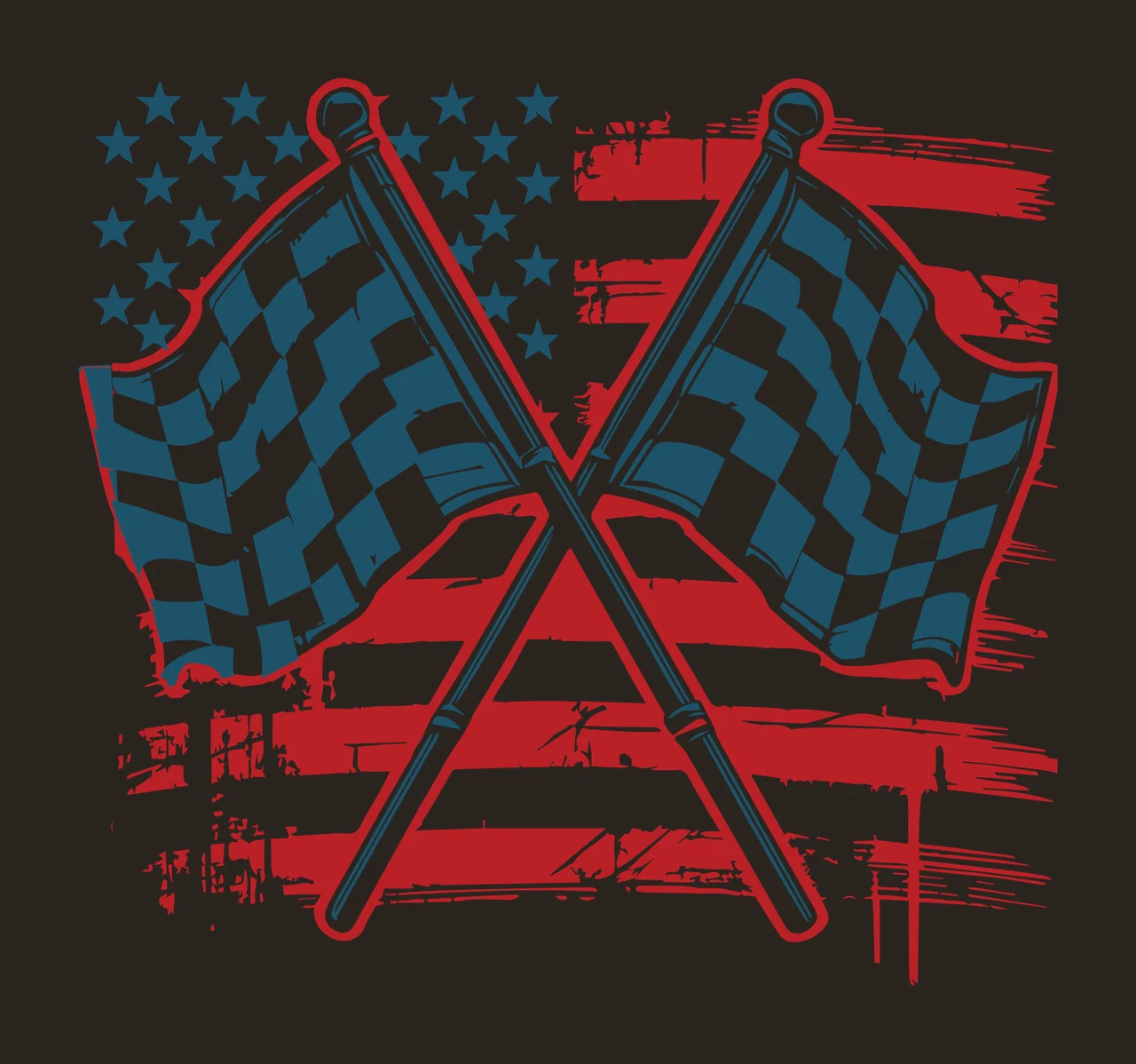 Flag American Crossed Racing Flags overlaying checkered poles contrast preview thumbnail
