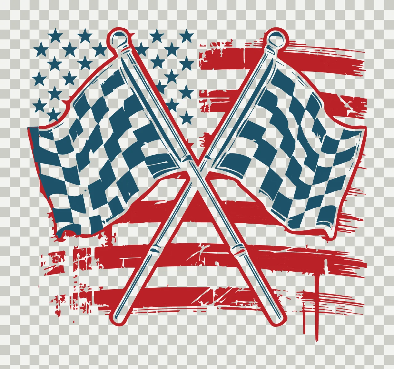 Flag American Crossed Racing Flags overlaying checkered poles transparency and detail preview thumbnail
