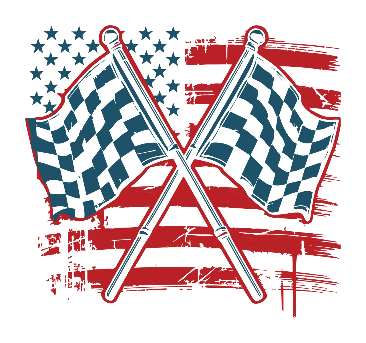 Flag American Crossed Racing Flags overlaying checkered poles