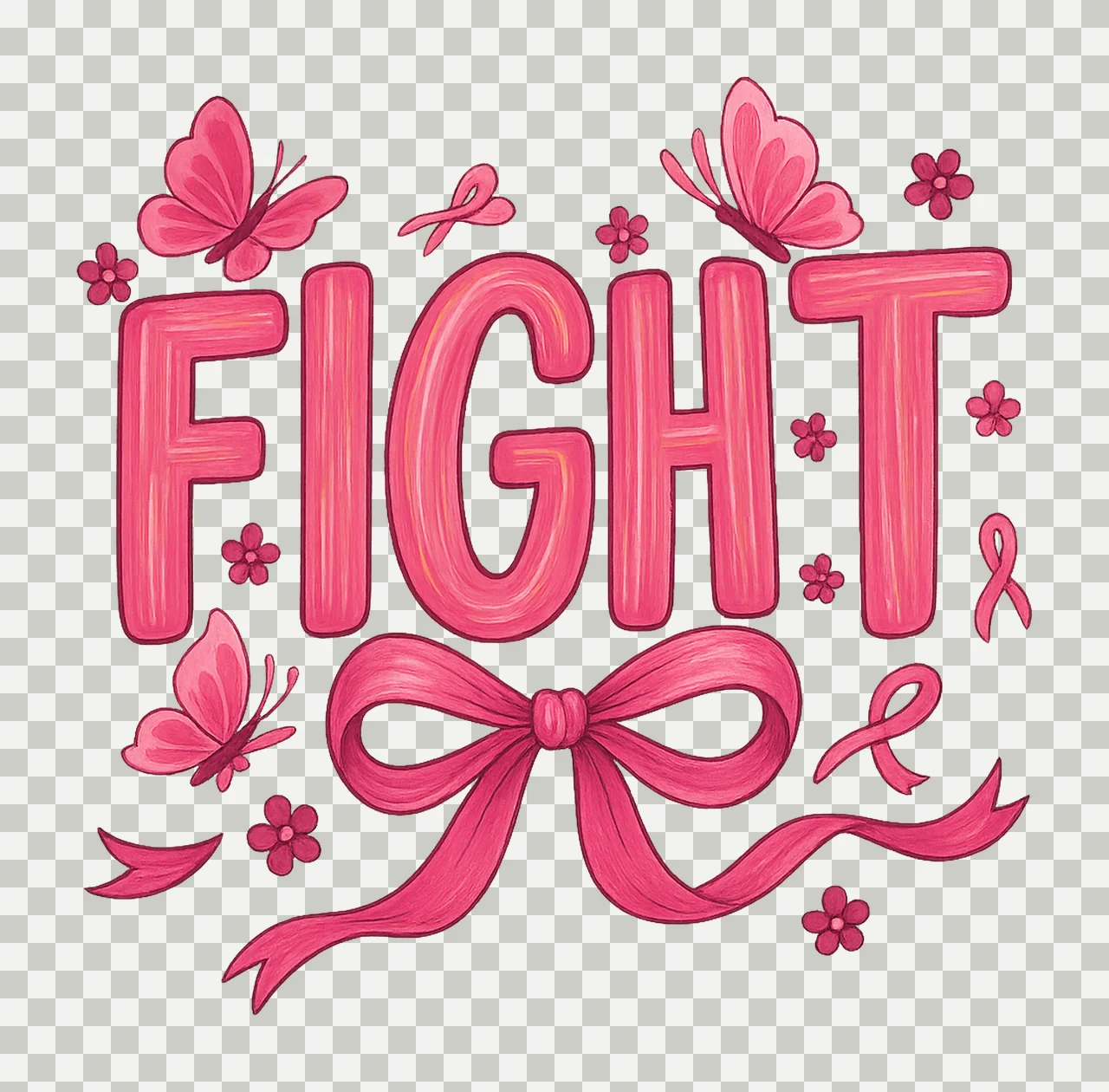 Preppy Fight Coquette Breast Cancer Awareness Pink Ribbon transparency and detail preview thumbnail