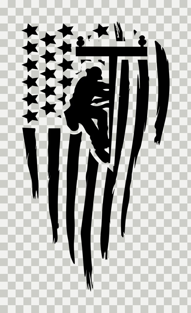 Line Lineman Climbing Utility Pole American Flag worker silhouette transparency and detail preview thumbnail