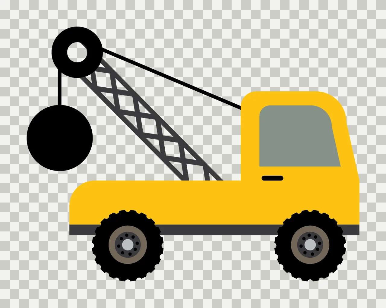 Crane Truck With Wrecking Ball Silhouette wheels black white transparency and detail preview thumbnail