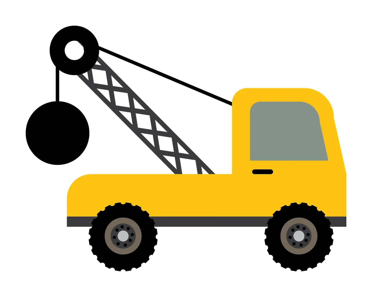 Crane Truck With Wrecking Ball Silhouette wheels black white