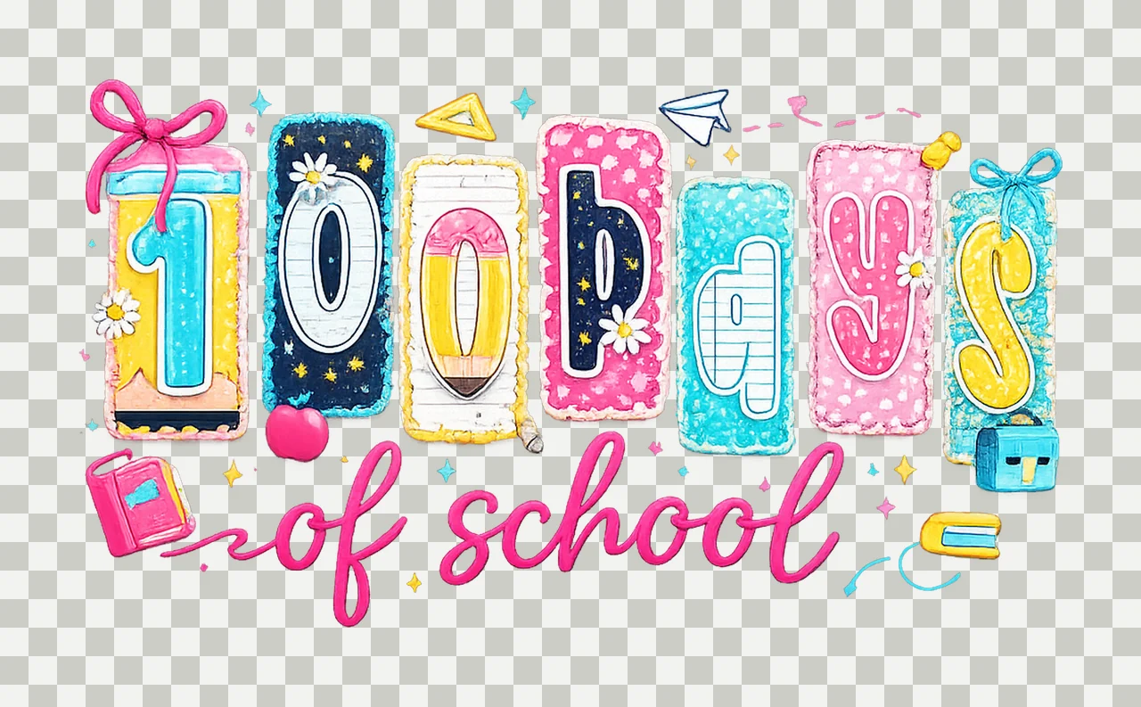 Preppy Teacher 100 Days Of School Glitter Coquette Pencil transparency and detail preview thumbnail