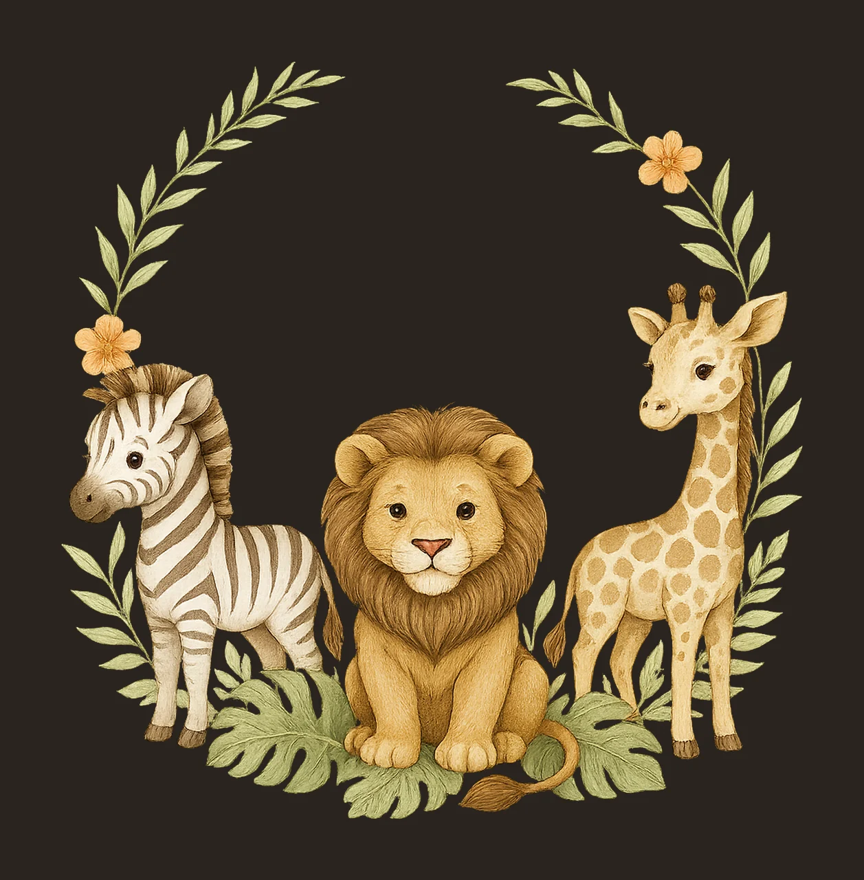 Safari Animals Watercolor Wreath Jungle Frame Design Nursery contrast preview thumbnail