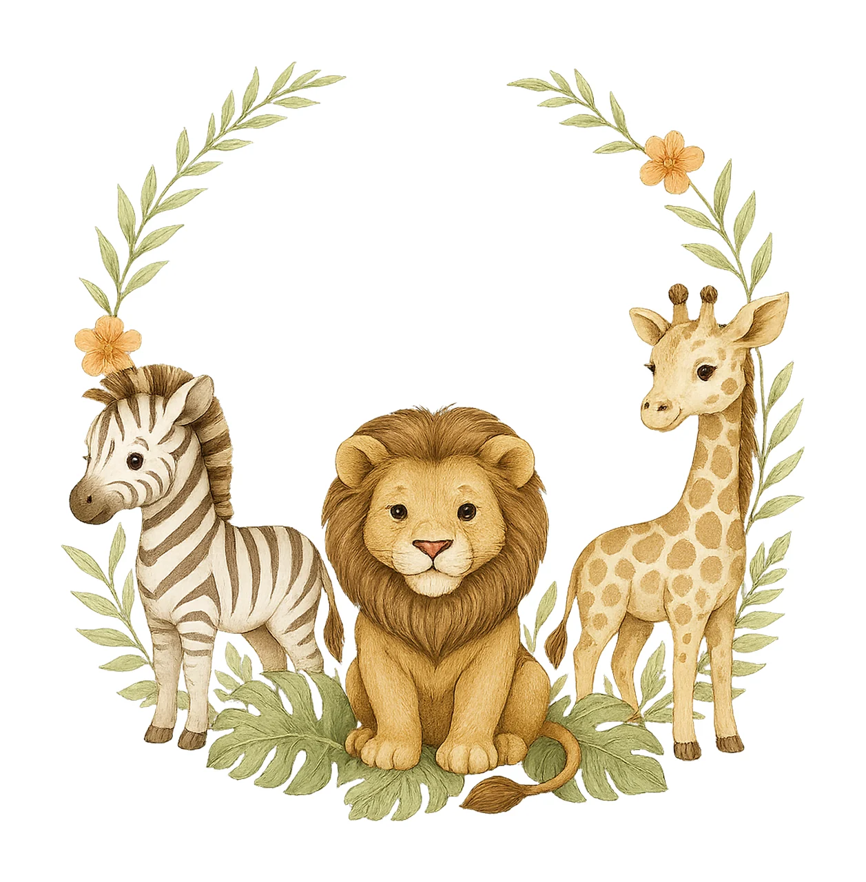 Safari Animals Watercolor Wreath Jungle Frame Design Nursery