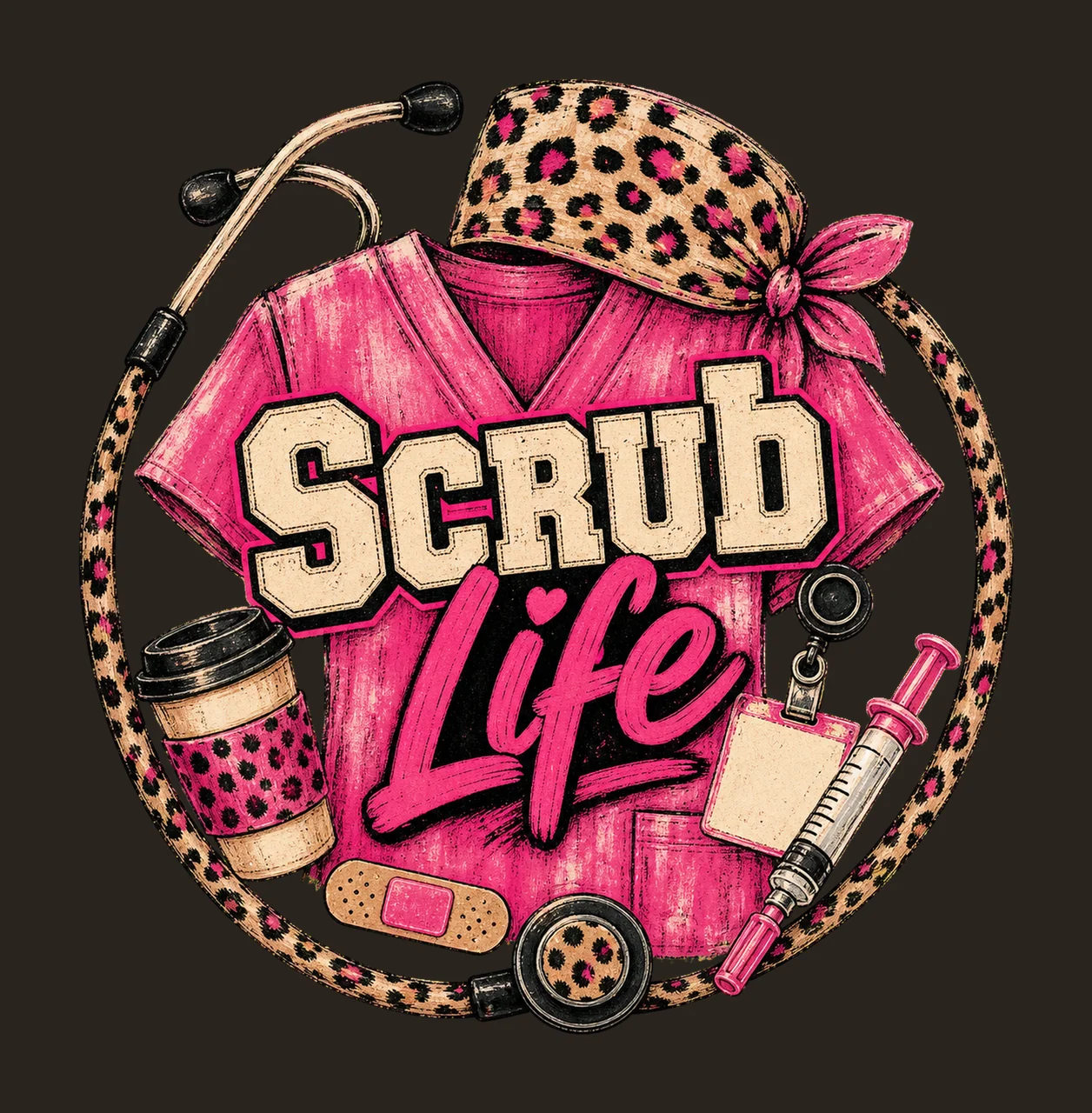 Scrub Life Leopard Nurse Shirt Design Variation B contrast preview thumbnail