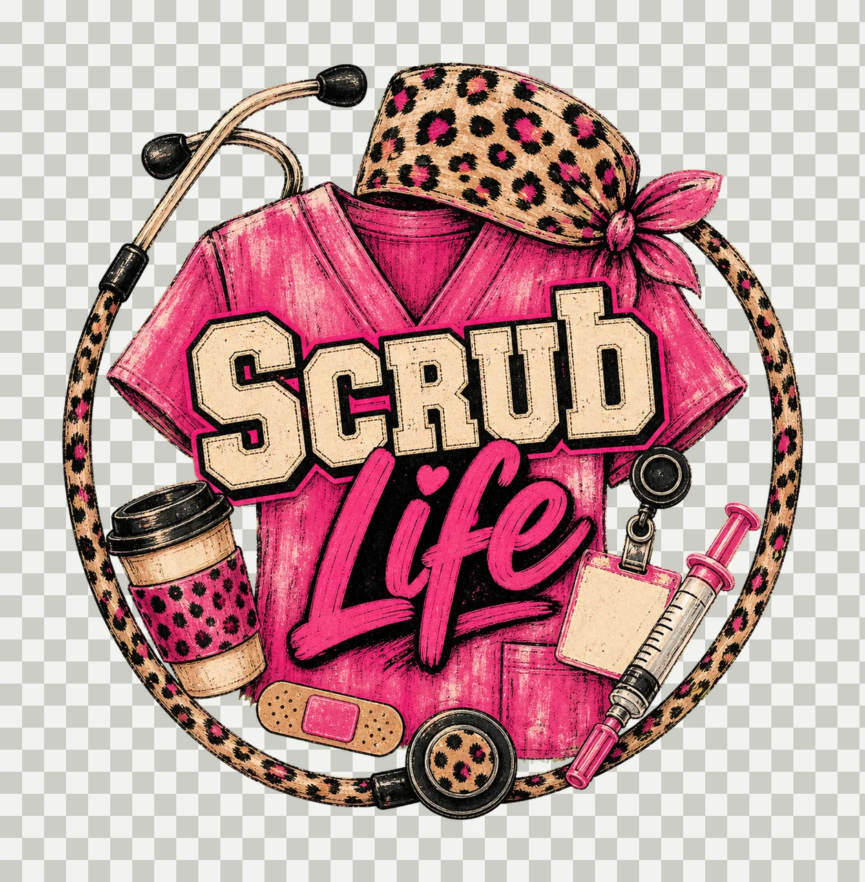 Scrub Life Leopard Nurse Shirt Design Variation B transparency and detail preview thumbnail
