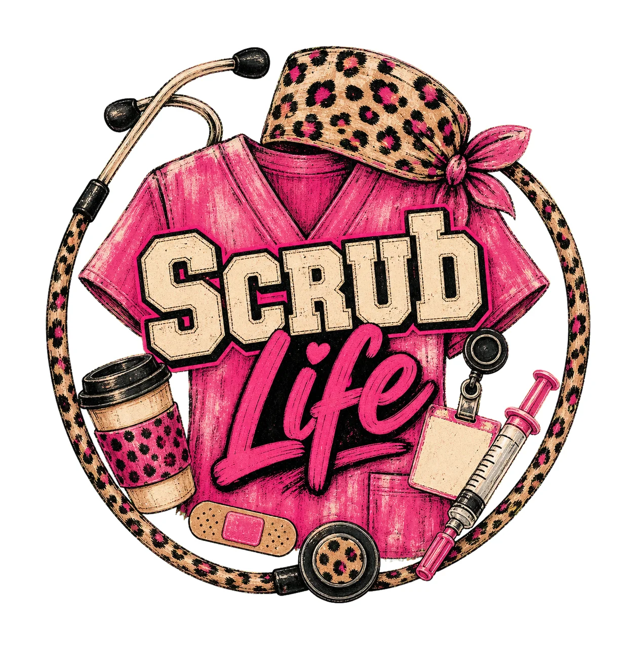 Scrub Life Leopard Nurse Shirt Design Variation B