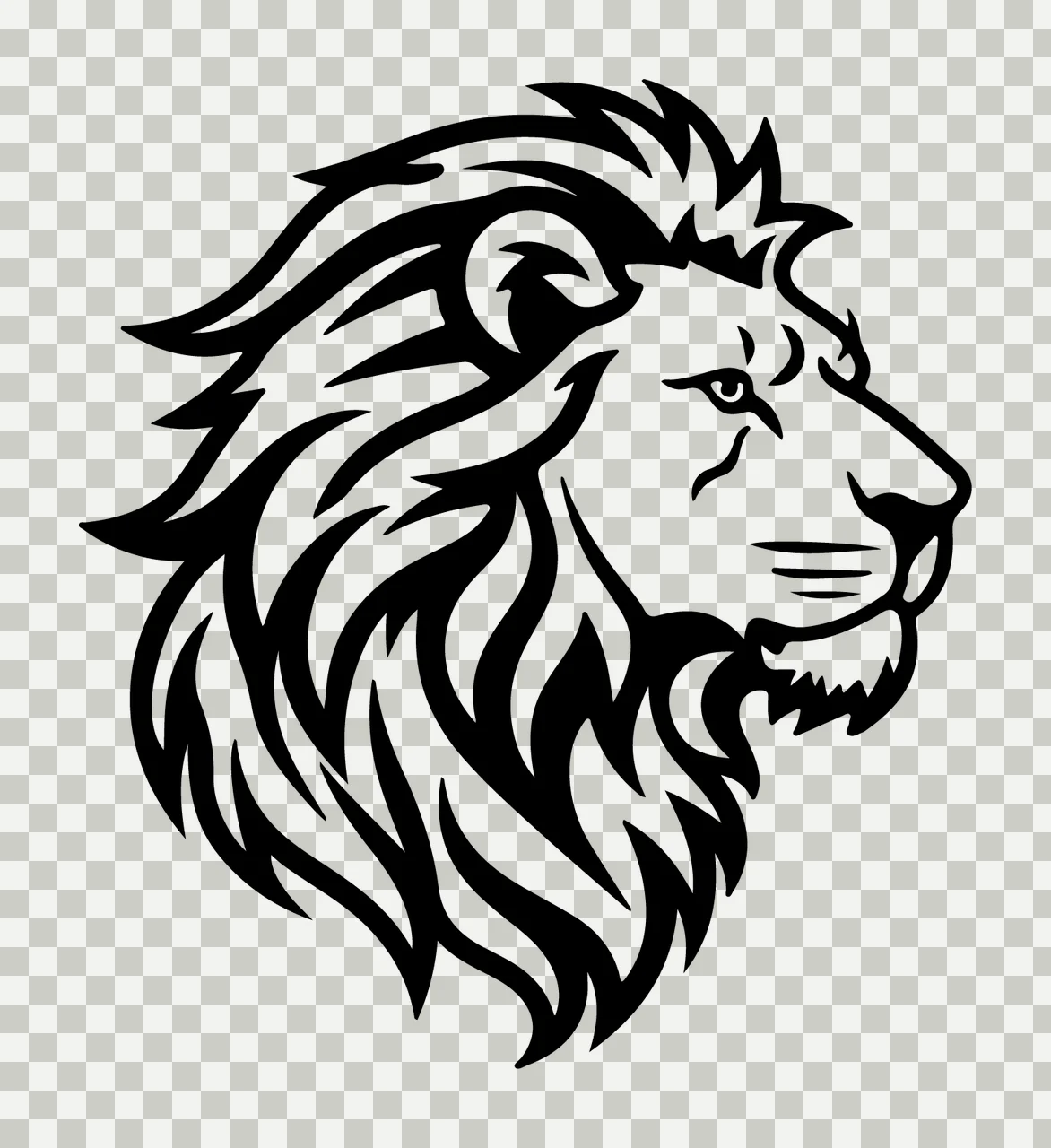 Lion Head Black Profile Silhouette mane white animal side view transparency and detail preview thumbnail