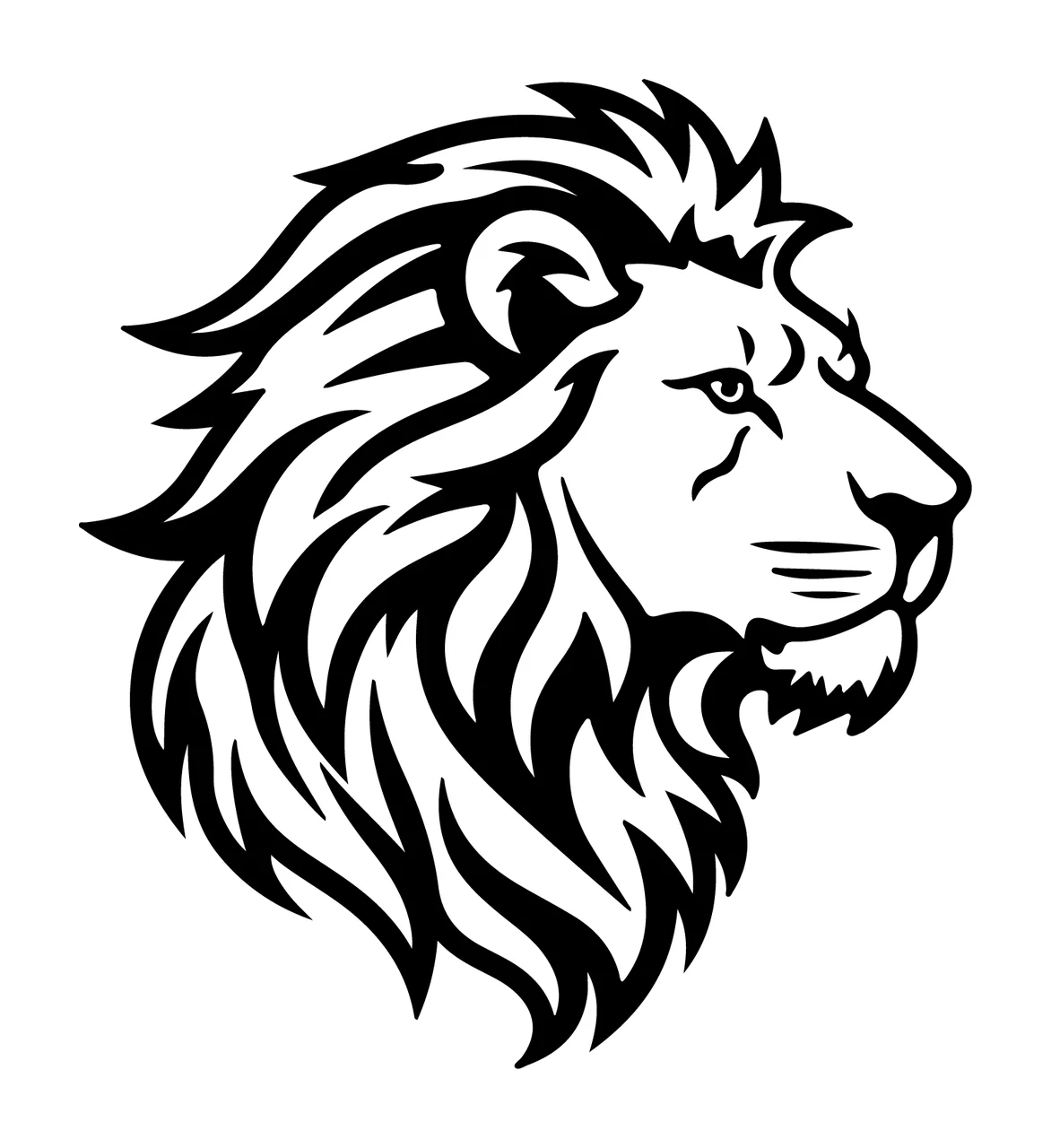 Lion Head Black Profile Silhouette mane white animal side view