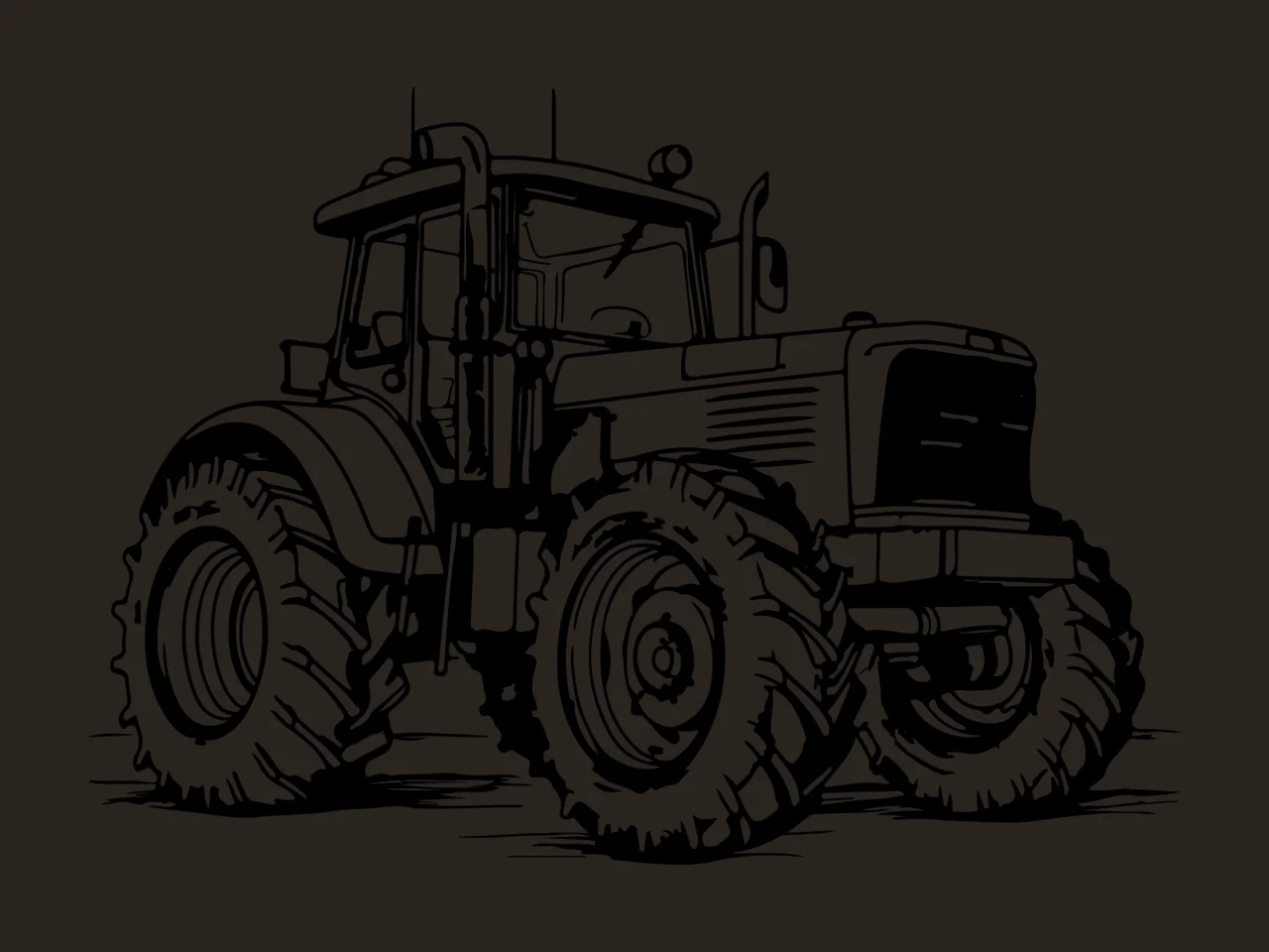 Black And White Line Tractor Illustration stationary wheels contrast preview thumbnail