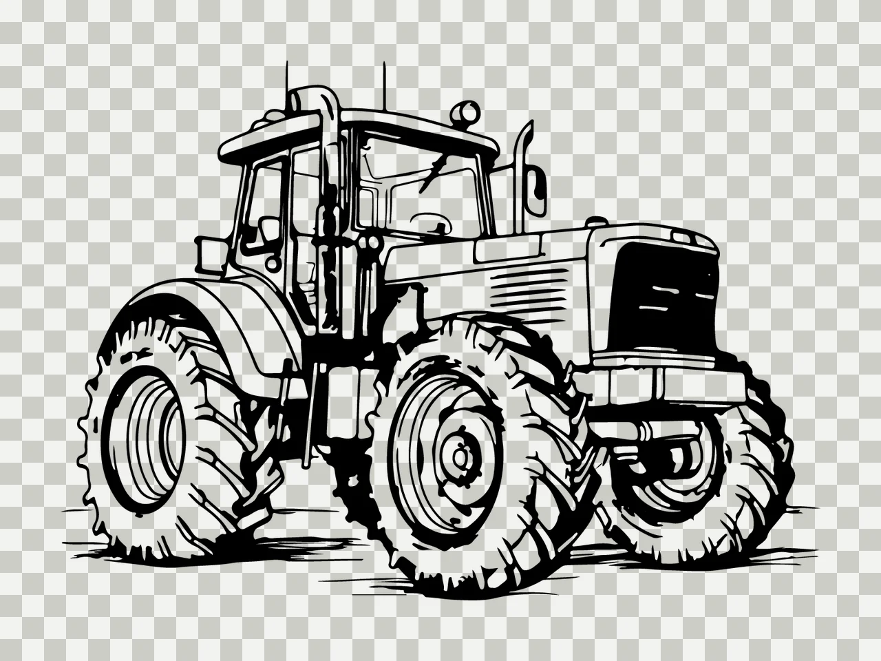 Black And White Line Tractor Illustration stationary wheels transparency and detail preview thumbnail