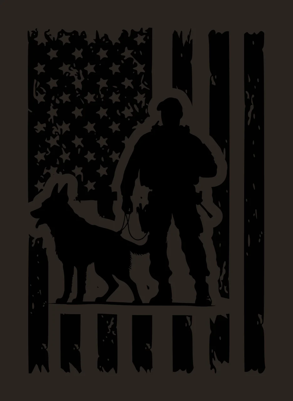 Dog Flag Silhouette With Person and Standing human black white contrast preview thumbnail