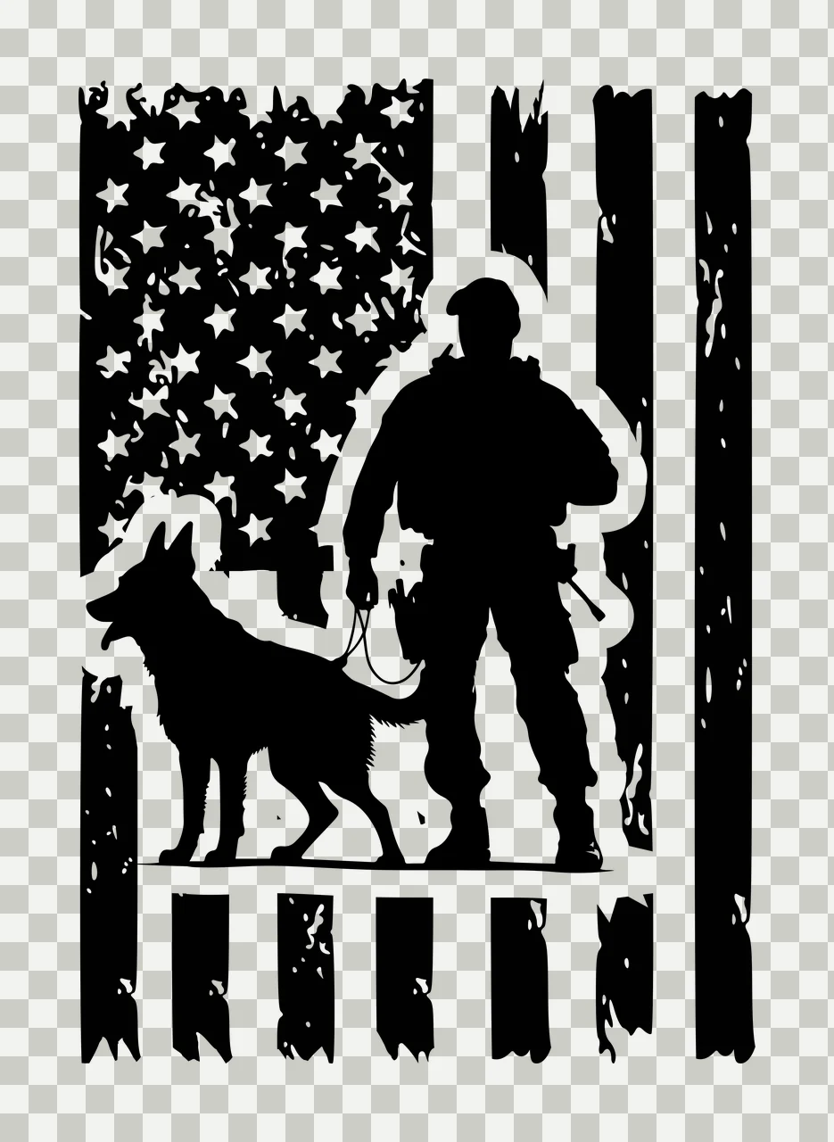 Dog Flag Silhouette With Person and Standing human black white transparency and detail preview thumbnail