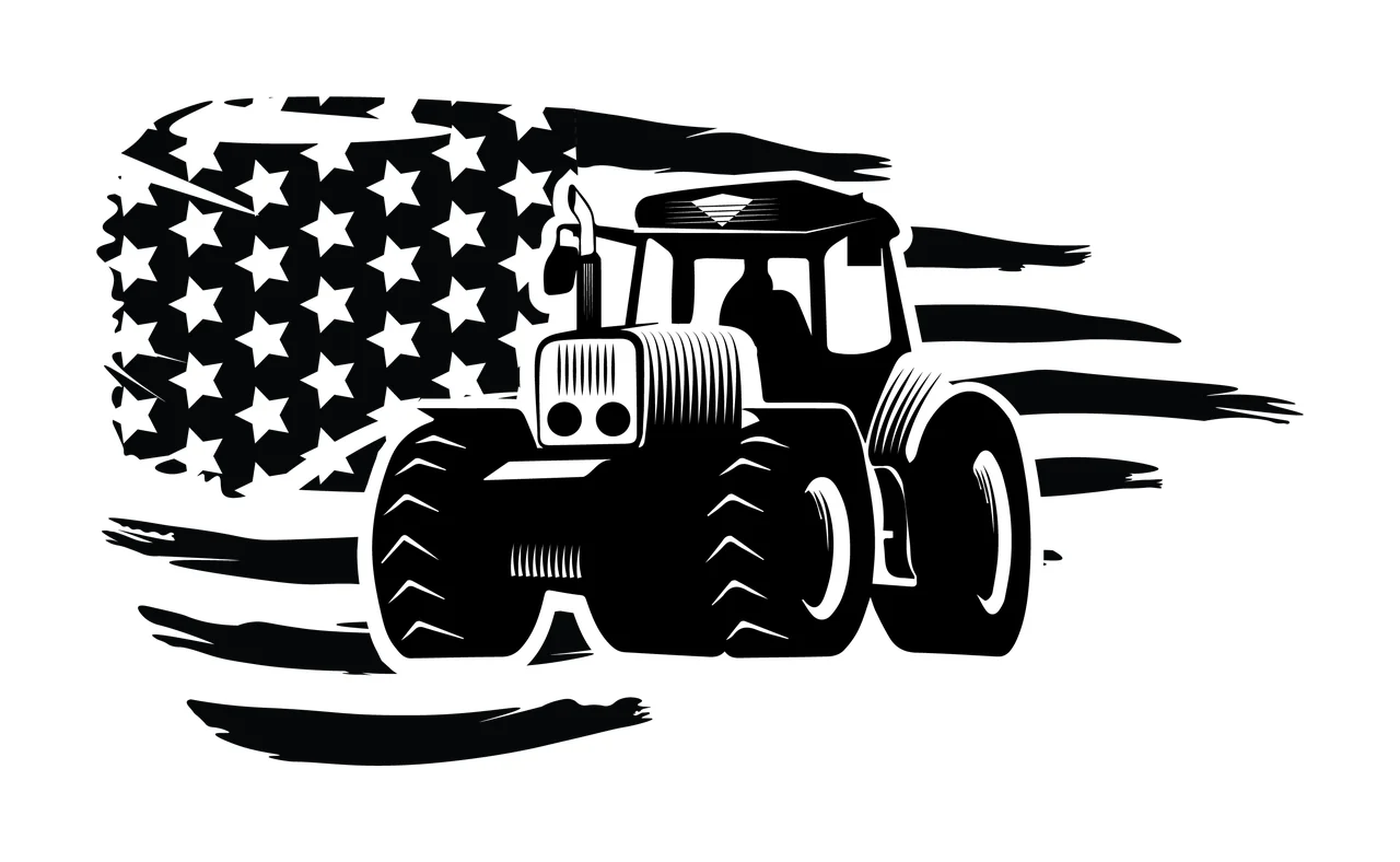 Tractor Flag Silhouette On Tattered stencil black white monochrome
