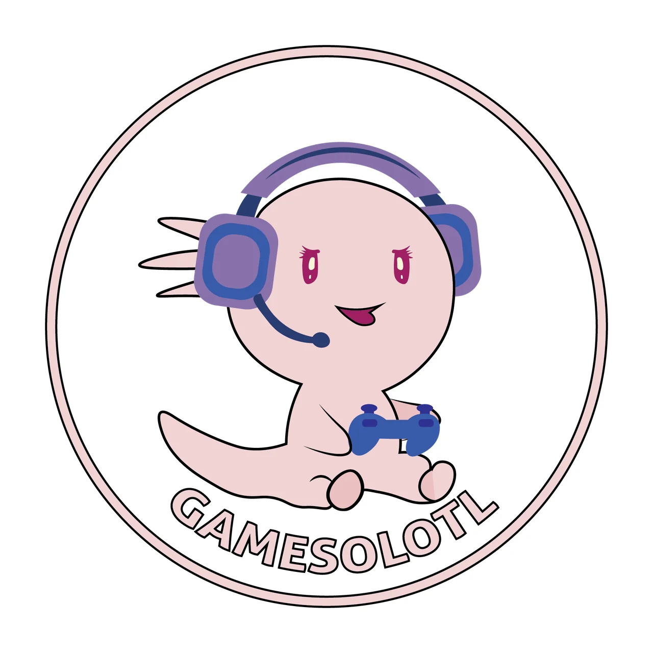 Gamesolotl Creature In Headphones Logo circle minimalist black