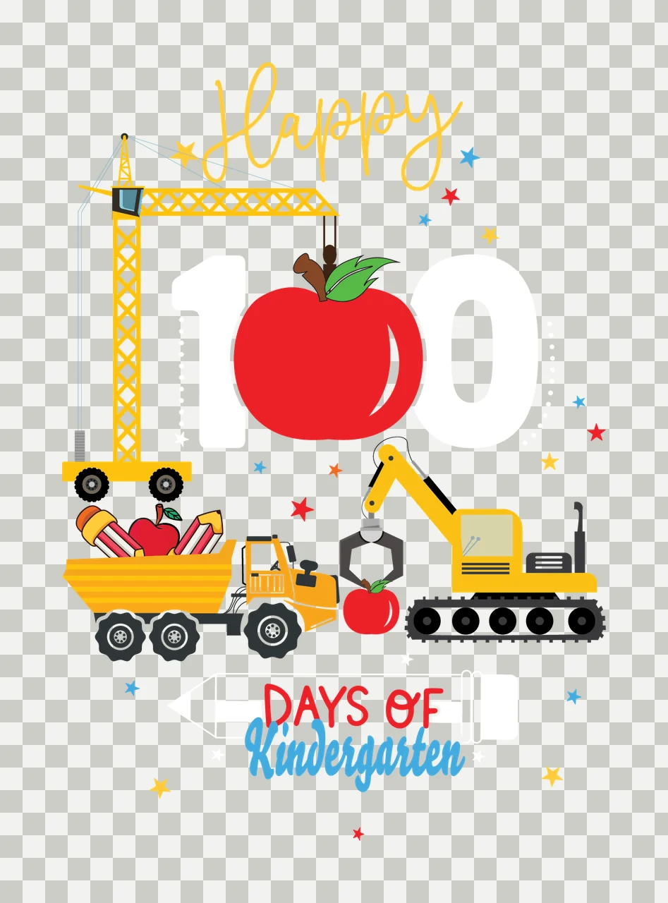 Happy 100 Days Of Kindergarten Construction Illustration vehicles transparency and detail preview thumbnail