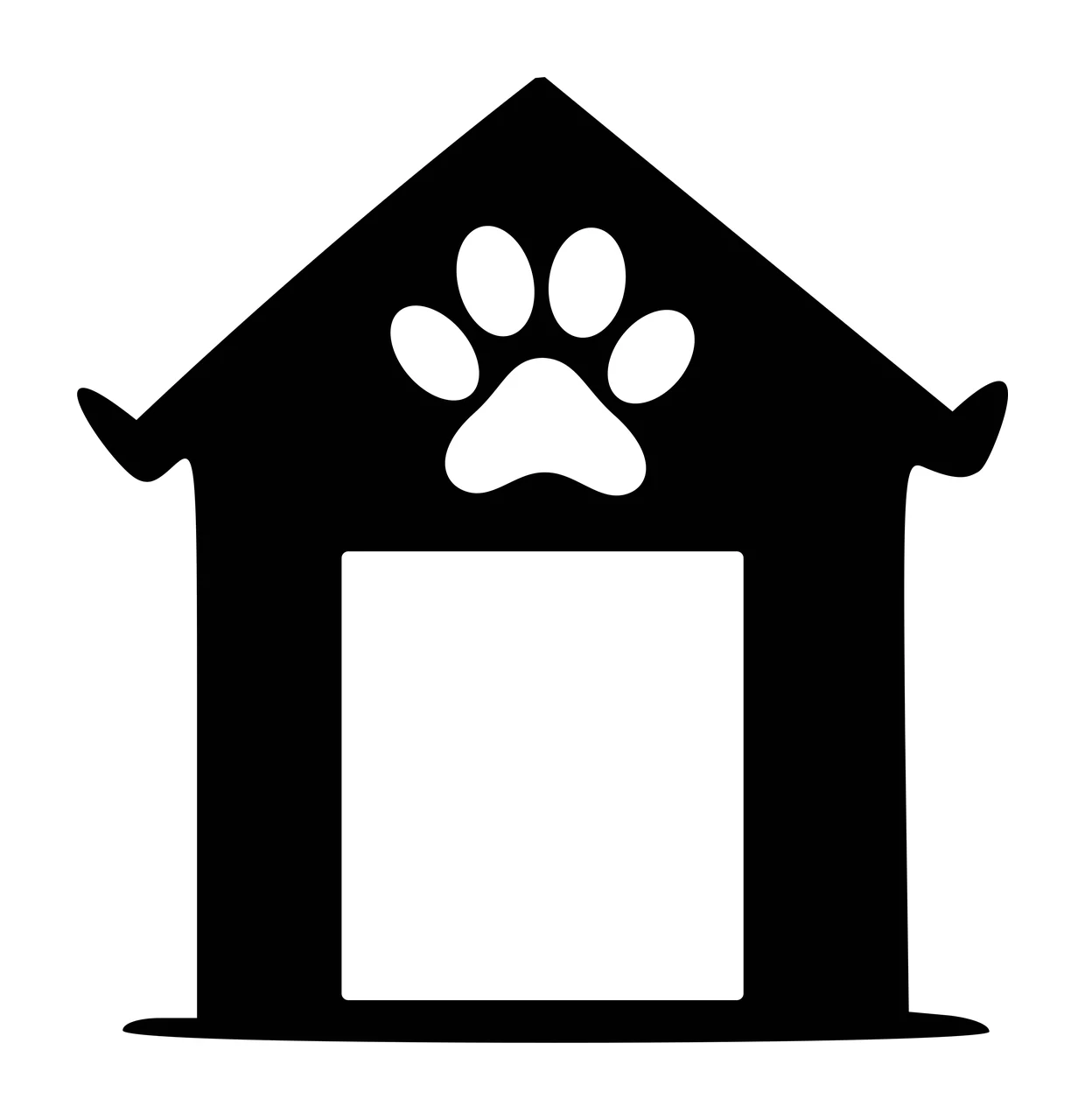 Doghouse silhouette with paw print Illustration with black doghouse, white paw print and white rectangular doorway