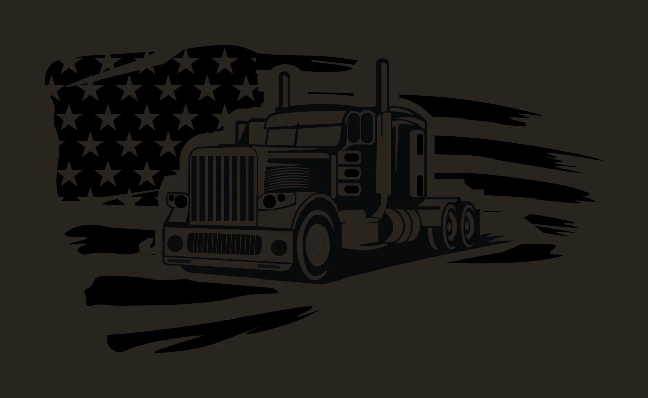 Semi Truck Flag With Background driving silhouette black white contrast preview thumbnail