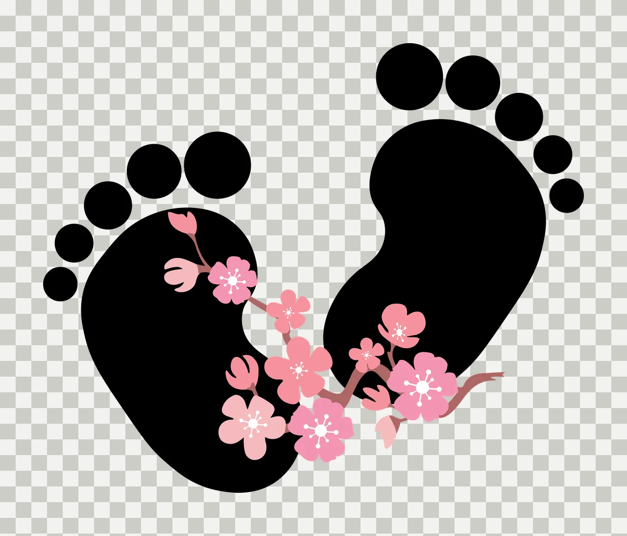 Baby Feet Flower Footprints With Vine Silhouette flowers black transparency and detail preview thumbnail