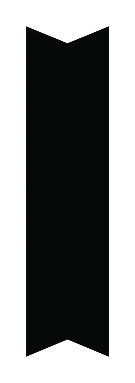 Tall Vertical Black Notched Banner With V Cut ribbon white