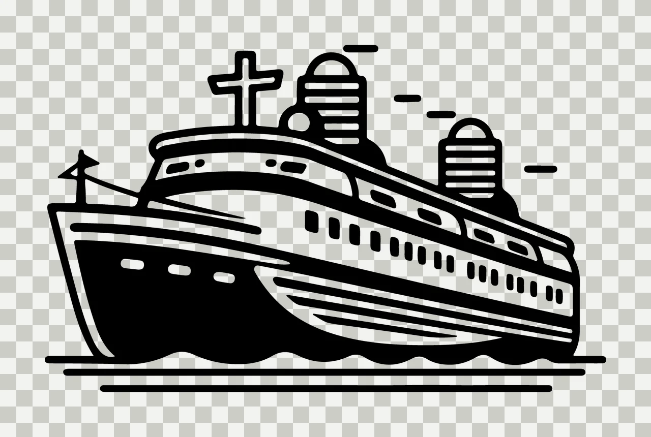 Cruise Ship On Wavy Water sailing waves cross towers icon black transparency and detail preview thumbnail